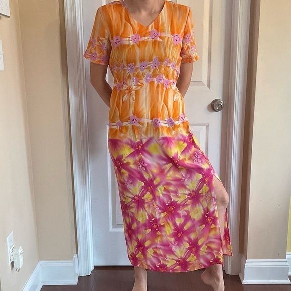 Y2K iconic resort vacation dress size medium? Pink orange - Picture 1 of 7